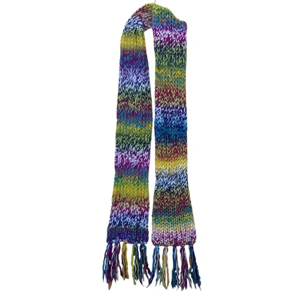 New York & Company Knit Scarf Women's Rainbow Multicolor Fringed Ends One Size - Picture 4 of 6